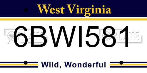 6BWI581 West Virginia License Plate