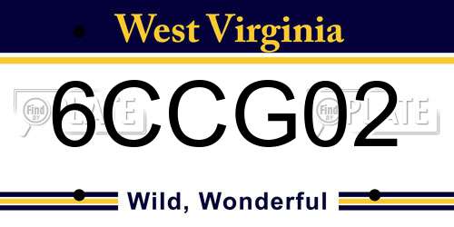 6CCG02 West Virginia License Plate