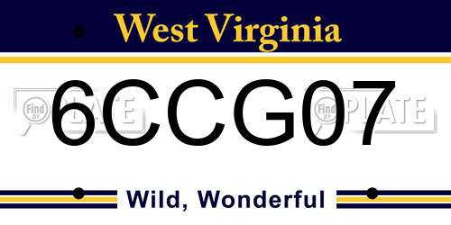 6CCG07 West Virginia License Plate