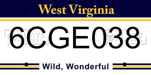 6CGE038 West Virginia License Plate