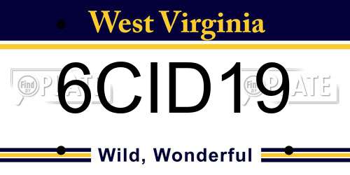 6CID19 West Virginia License Plate