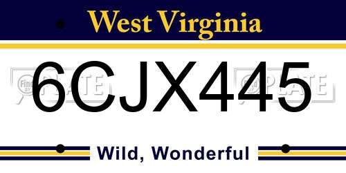 6CJX445 West Virginia License Plate