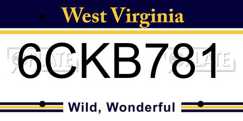 6CKB781 West Virginia License Plate