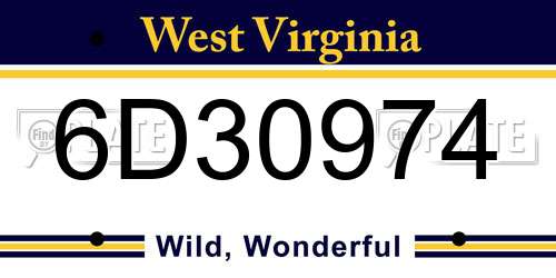 6D30974 West Virginia License Plate