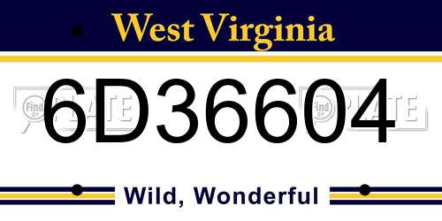 6D36604 West Virginia License Plate