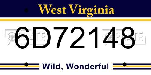 6D72148 West Virginia License Plate