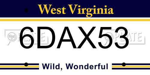 6DAX53 West Virginia License Plate