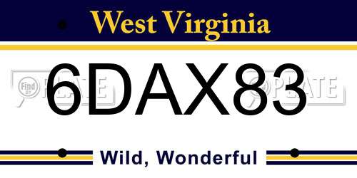 6DAX83 West Virginia License Plate
