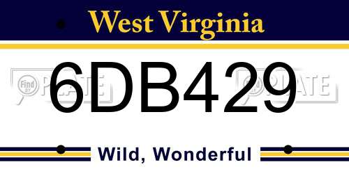 6DB429 West Virginia License Plate