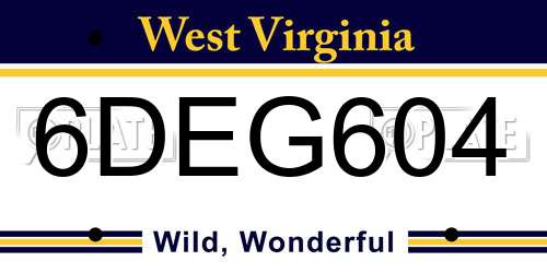 6DEG604 West Virginia License Plate