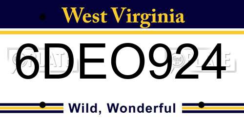 6DEO924 West Virginia License Plate