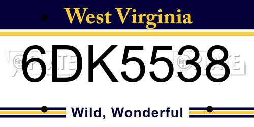 6DK5538 West Virginia License Plate