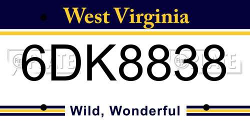 6DK8838 West Virginia License Plate
