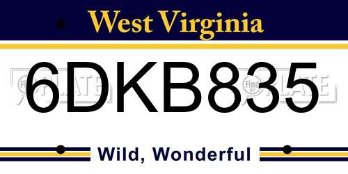 6DKB835 West Virginia License Plate