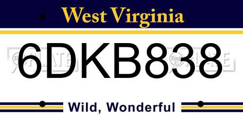 6DKB838 West Virginia License Plate