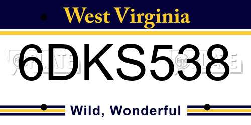 6DKS538 West Virginia License Plate