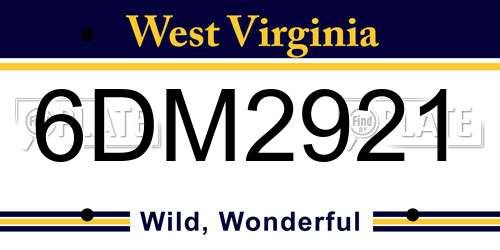 6DM2921 West Virginia License Plate