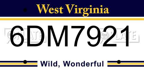 6DM7921 West Virginia License Plate