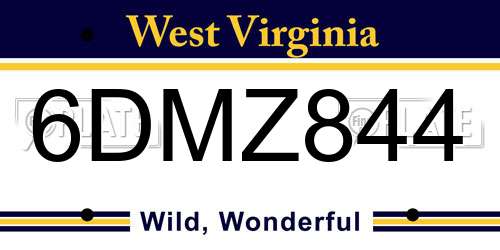 6DMZ844 West Virginia License Plate