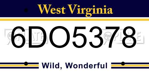 6DO5378 West Virginia License Plate