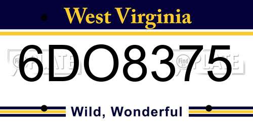 6DO8375 West Virginia License Plate