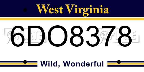 6DO8378 West Virginia License Plate