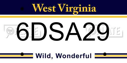 6DSA29 West Virginia License Plate