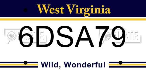 6DSA79 West Virginia License Plate
