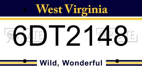 6DT2148 West Virginia License Plate