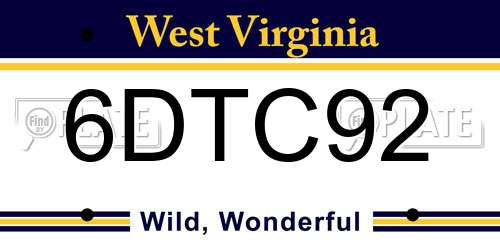6DTC92 West Virginia License Plate