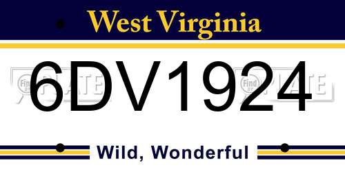 6DV1924 West Virginia License Plate