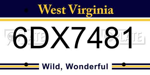 6DX7481 West Virginia License Plate