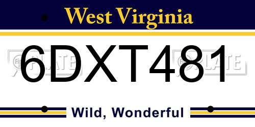 6DXT481 West Virginia License Plate