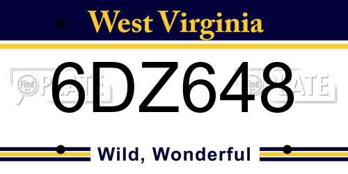 6DZ648 West Virginia License Plate