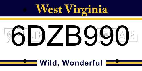 6DZB990 West Virginia License Plate