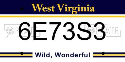 6E73S3 West Virginia License Plate