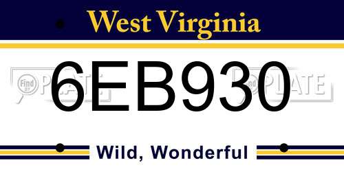 6EB930 West Virginia License Plate