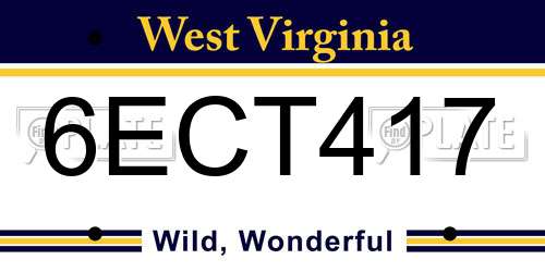 6ECT417 West Virginia License Plate