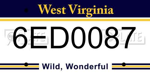 6ED0087 West Virginia License Plate