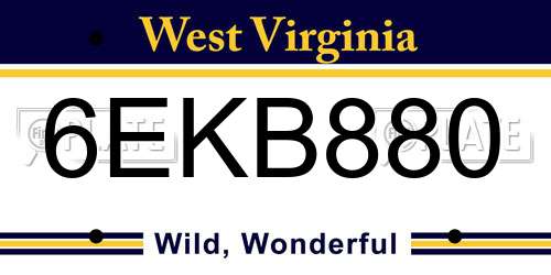 6EKB880 West Virginia License Plate