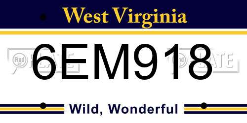 6EM918 West Virginia License Plate