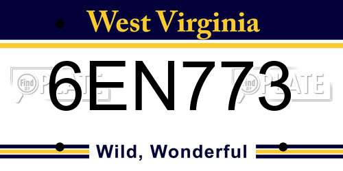 6EN773 West Virginia License Plate