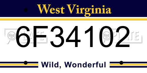 6F34102 West Virginia License Plate