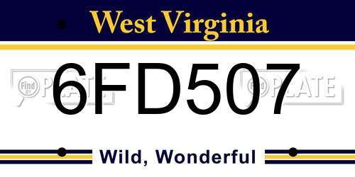 6FD507 West Virginia License Plate