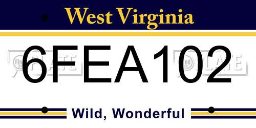 6FEA102 West Virginia License Plate