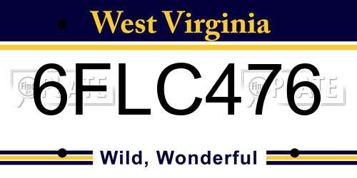 6FLC476 West Virginia License Plate
