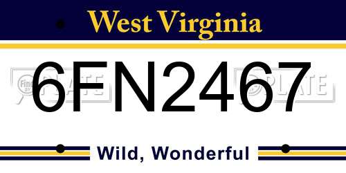 6FN2467 West Virginia License Plate