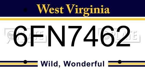 6FN7462 West Virginia License Plate