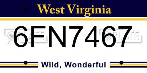 6FN7467 West Virginia License Plate