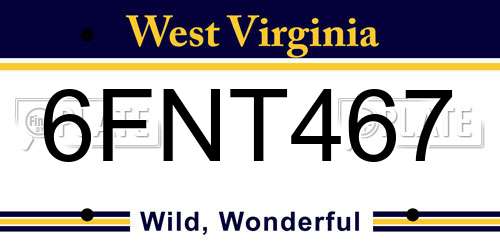 6FNT467 West Virginia License Plate
